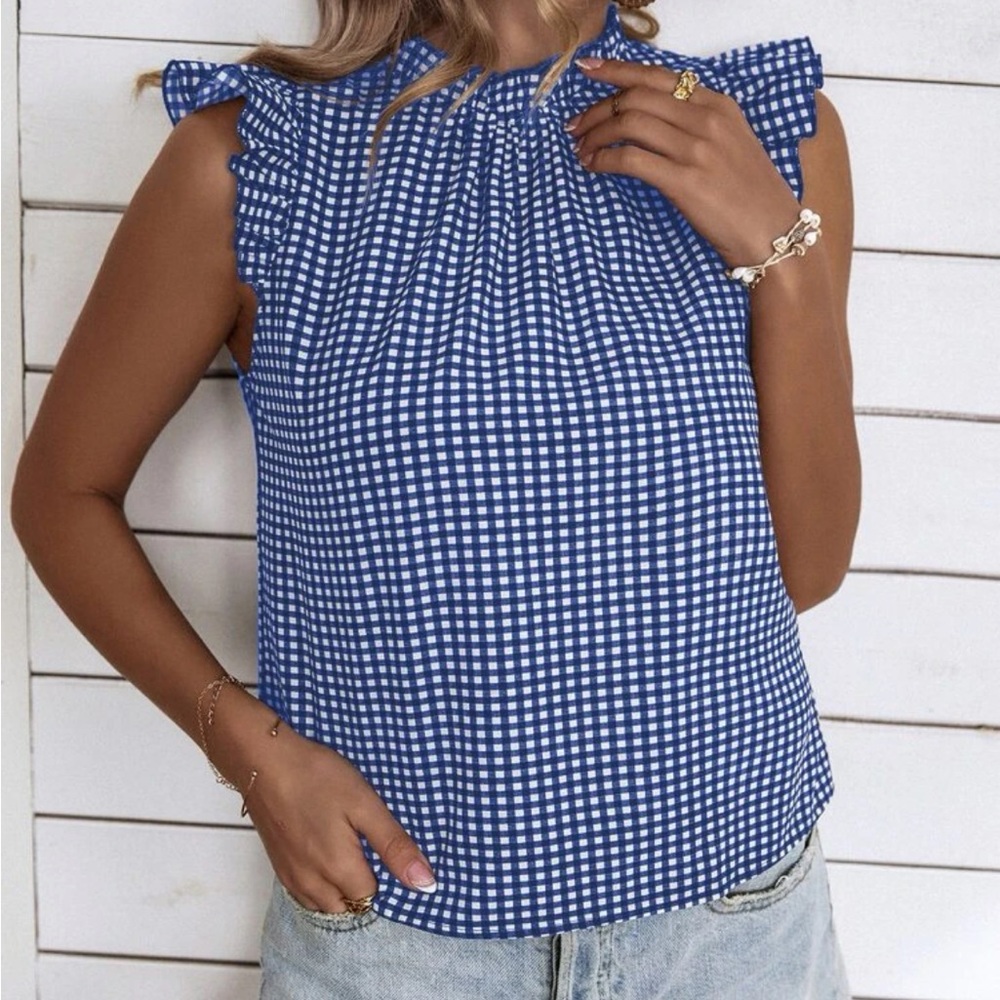 Blue and White Gingham Top